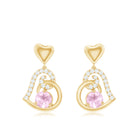 3/4 CT Rose Quartz and Diamond Heart Drop Earrings Rose Quartz - ( AAA ) - Quality - Rosec Jewels