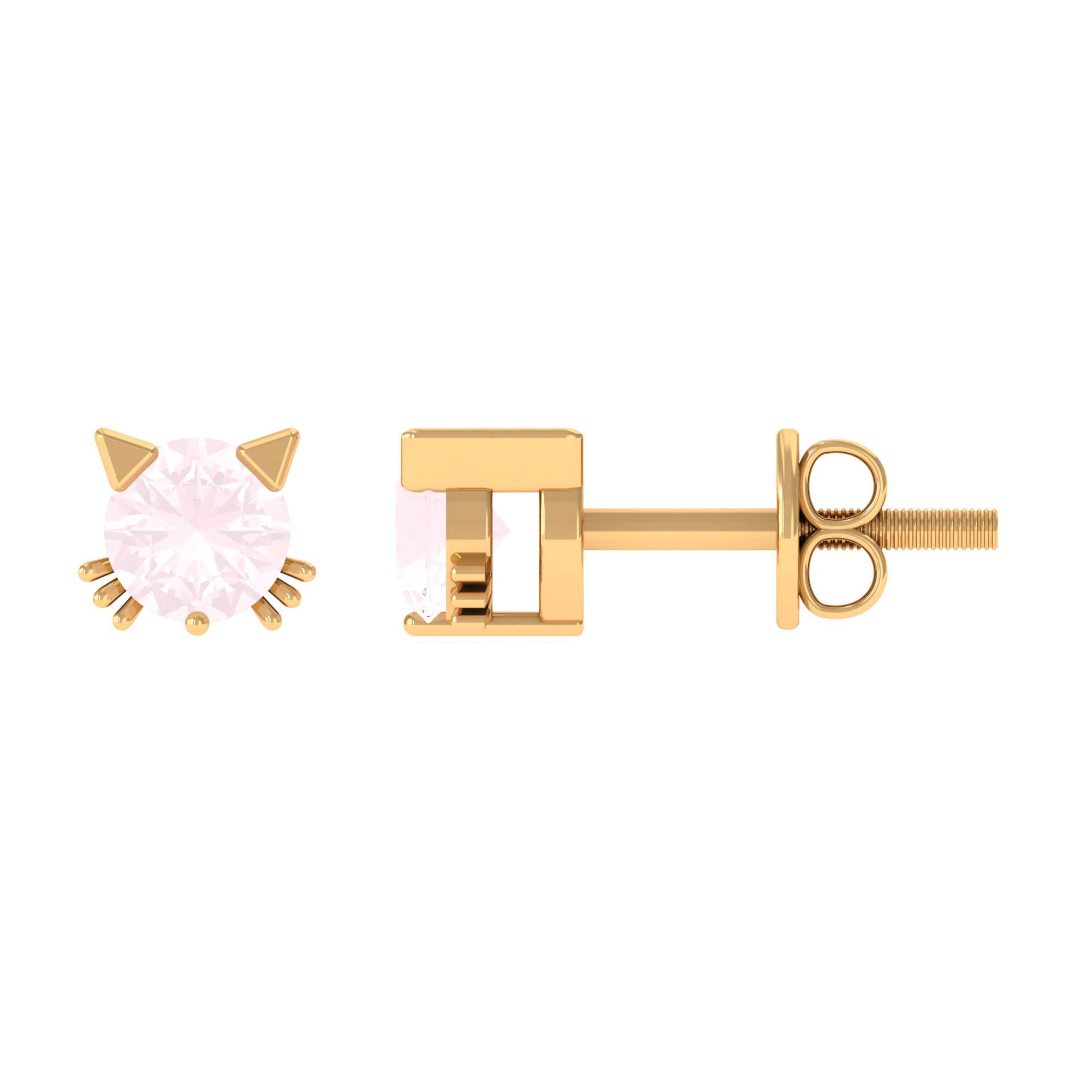 Rose Quartz Solitaire Cute Cat Stud Earrings Rose Quartz - ( AAA ) - Quality - Rosec Jewels