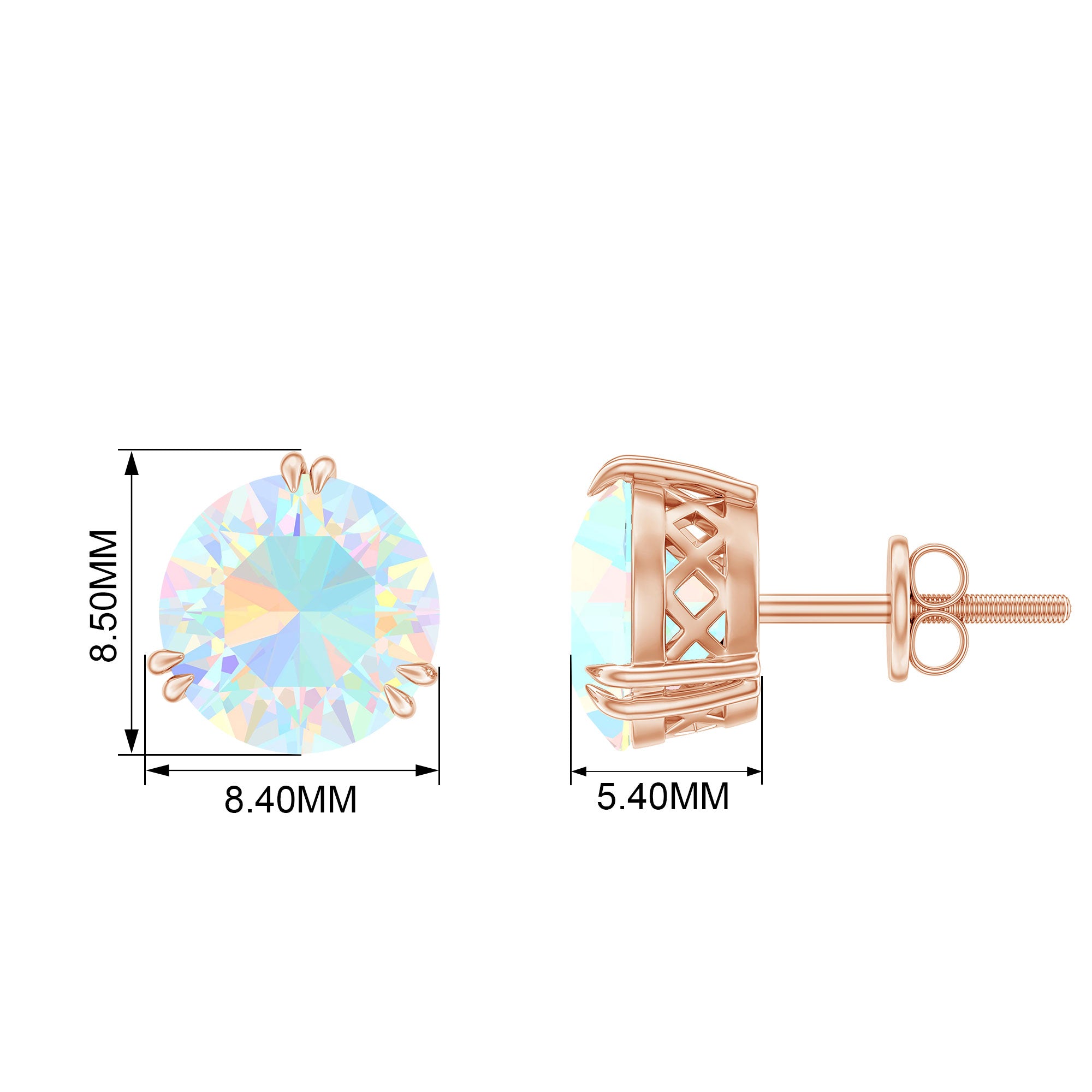 8 MM Ethiopian Opal Solitaire Stud Earrings in Double Prong Setting Ethiopian Opal - ( AAA ) - Quality - Rosec Jewels