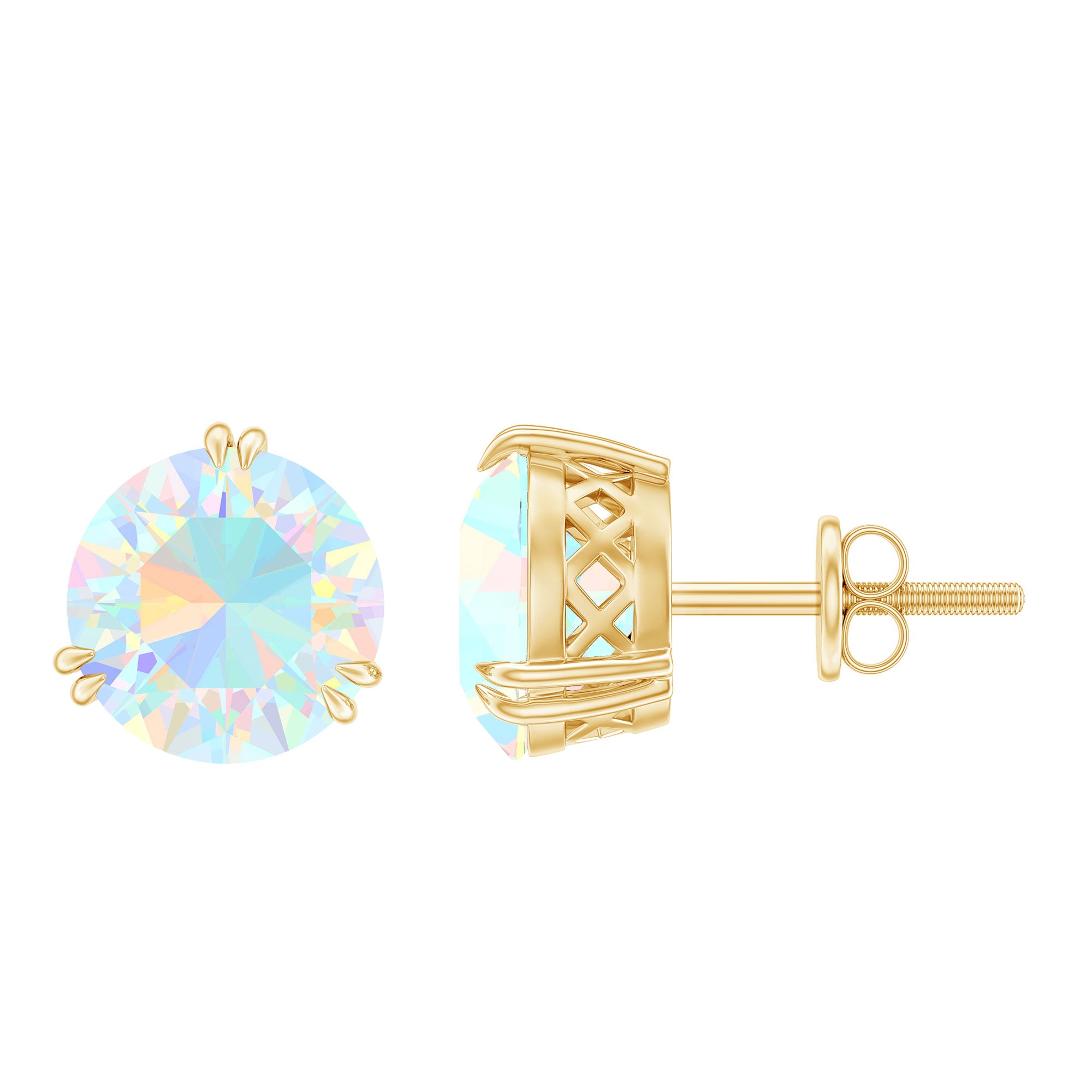 8 MM Ethiopian Opal Solitaire Stud Earrings in Double Prong Setting Ethiopian Opal - ( AAA ) - Quality - Rosec Jewels