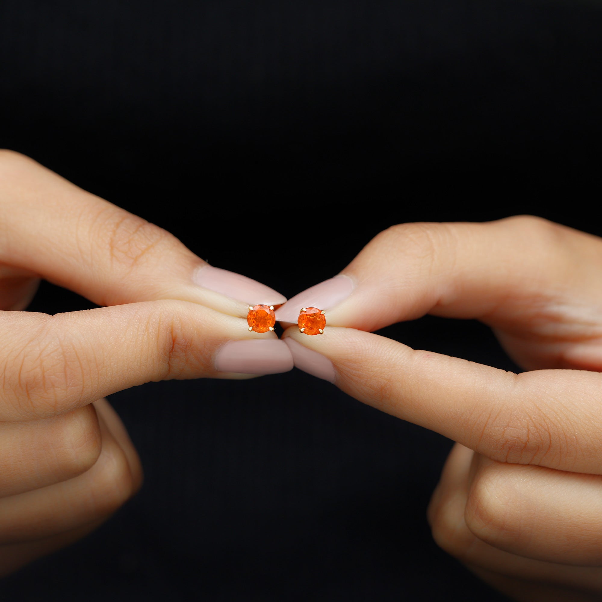 Natural Fire Opal Solitaire Stud Earrings with Screw Back Fire Opal - ( AAA ) - Quality - Rosec Jewels