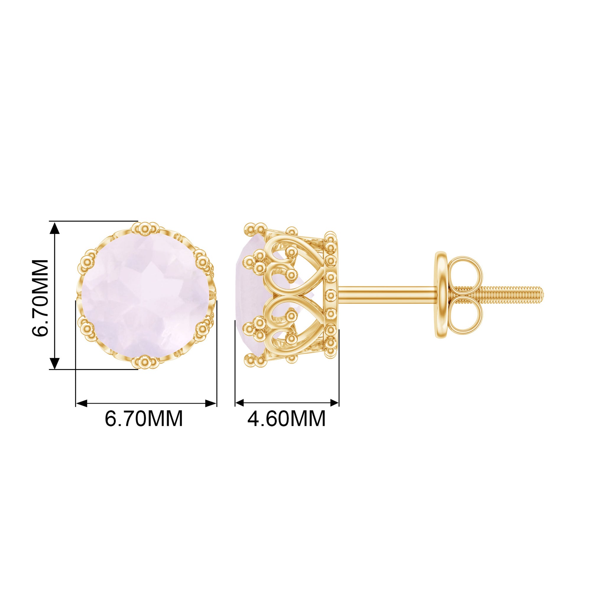 6 MM Rose Quartz Solitaire Crown Stud Earrings Rose Quartz - ( AAA ) - Quality - Rosec Jewels