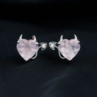 4.25 CT Rose Quartz and Moissanite Gothic Stud Earrings in Silver Rose Quartz - ( AAA ) - Quality 92.5 Sterling Silver - Rosec Jewels