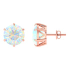 8 MM Genuine Round Ethiopian Opal Solitaire Stud Earrings in 6 Claw Setting Ethiopian Opal - ( AAA ) - Quality - Rosec Jewels