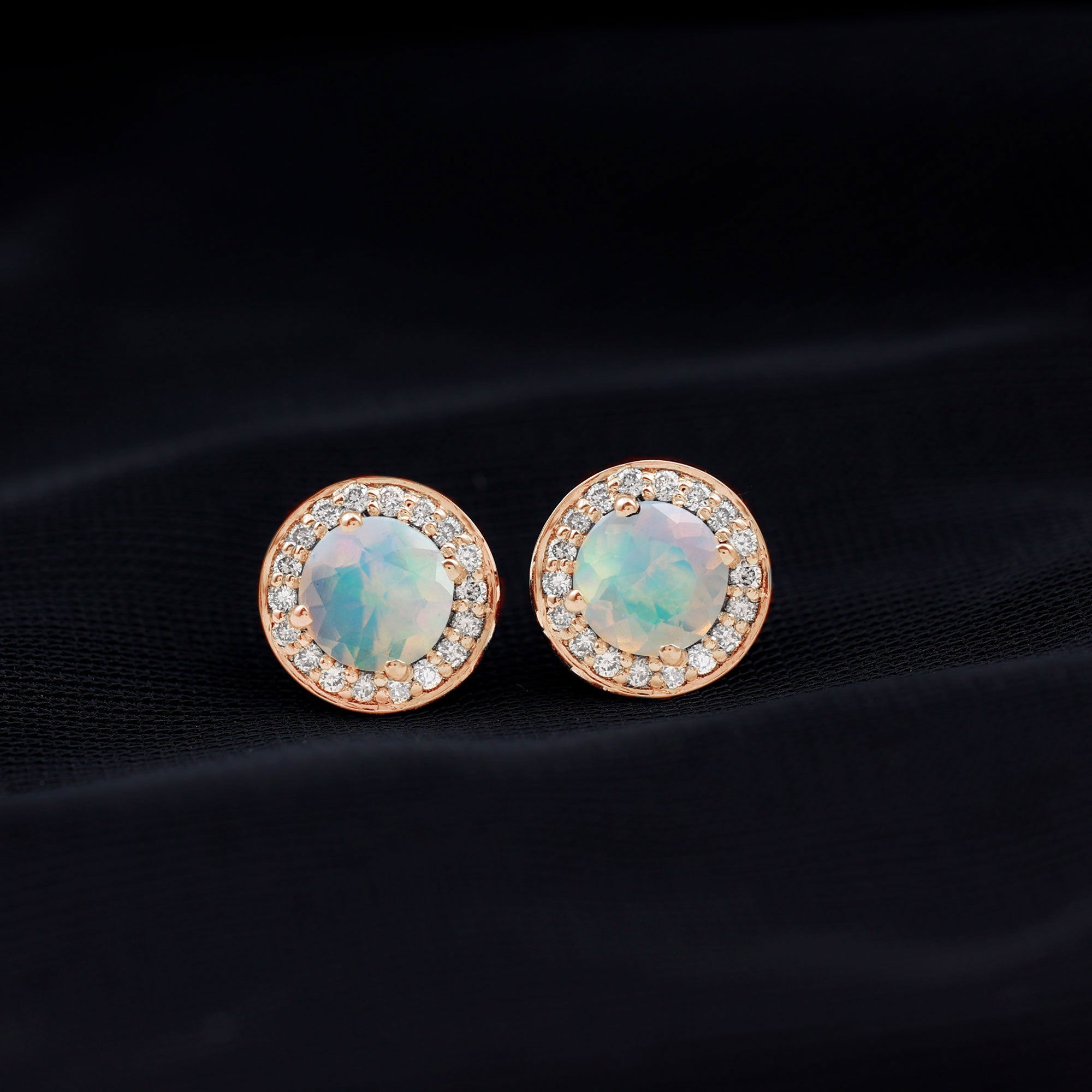 2.25 CT Classic Ethiopian Opal and Diamond Halo Stud Earrings Ethiopian Opal - ( AAA ) - Quality - Rosec Jewels