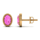 Oval Cut Pink Sapphire Solitaire Stud Earrings in Rope Frame Pink Sapphire - ( AAA ) - Quality - Rosec Jewels