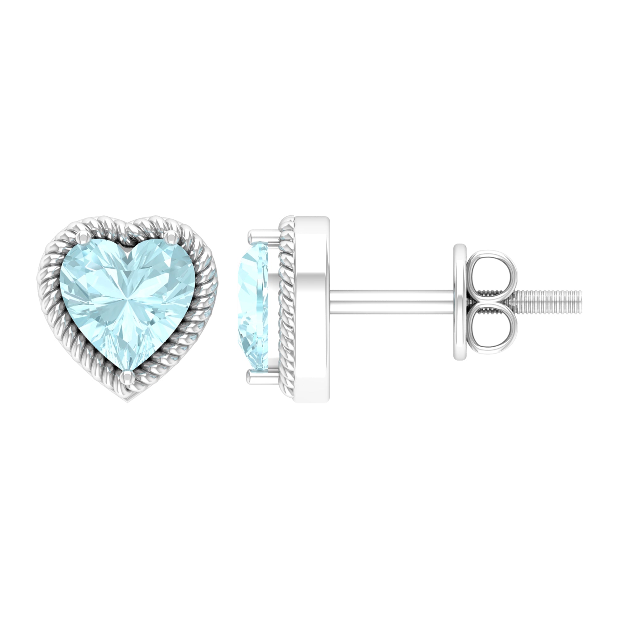 Heart Shape Sky Blue Topaz Solitaire Stud earrings with Twisted Rope Frame Sky Blue Topaz - ( AAA ) - Quality - Rosec Jewels