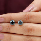 6.5X6.5 MM Round Cut Black Onyx Solitaire Stud Earrings in 4 Prong Setting Black Onyx - ( AAA ) - Quality - Rosec Jewels