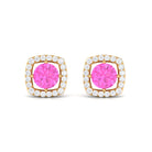 Classic Pink Sapphire and Diamond Halo Stud Earrings Pink Sapphire - ( AAA ) - Quality - Rosec Jewels