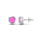 Round Cut Solitaire Pink Sapphire Flower Stud Earrings Pink Sapphire - ( AAA ) - Quality - Rosec Jewels