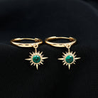 Round Cut Created Emerald Sunburst Hoop Drop Earrings Lab Created Emerald - ( AAAA ) - Quality - Rosec Jewels