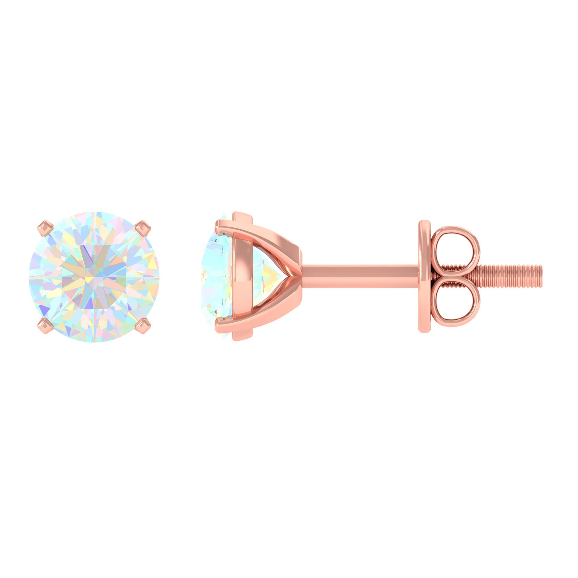 8 MM Simple Round Cut Ethiopian Opal Solitaire Stud Earrings Ethiopian Opal - ( AAA ) - Quality - Rosec Jewels