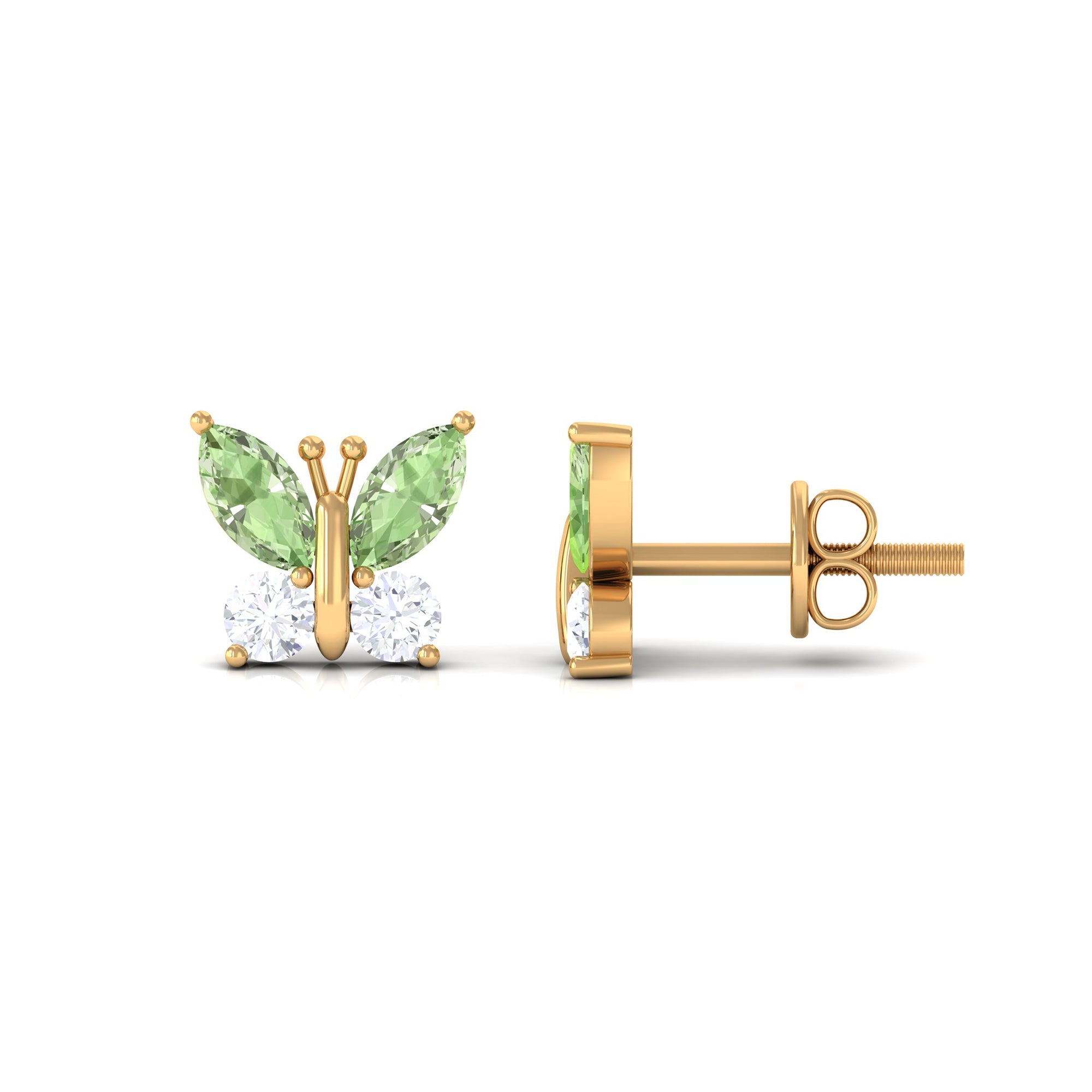 Green Sapphire and Diamond Butterfly Stud Earrings Green Sapphire - ( AAA ) - Quality - Rosec Jewels