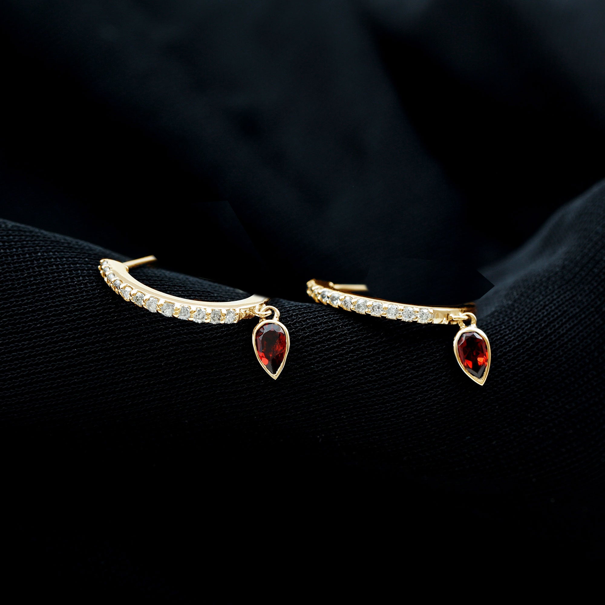 1 CT Minimal Garnet Drop Hinged Hoop Earrings with Diamond Accent Garnet - ( AAA ) - Quality - Rosec Jewels