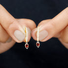 1 CT Minimal Garnet Drop Hinged Hoop Earrings with Diamond Accent Garnet - ( AAA ) - Quality - Rosec Jewels