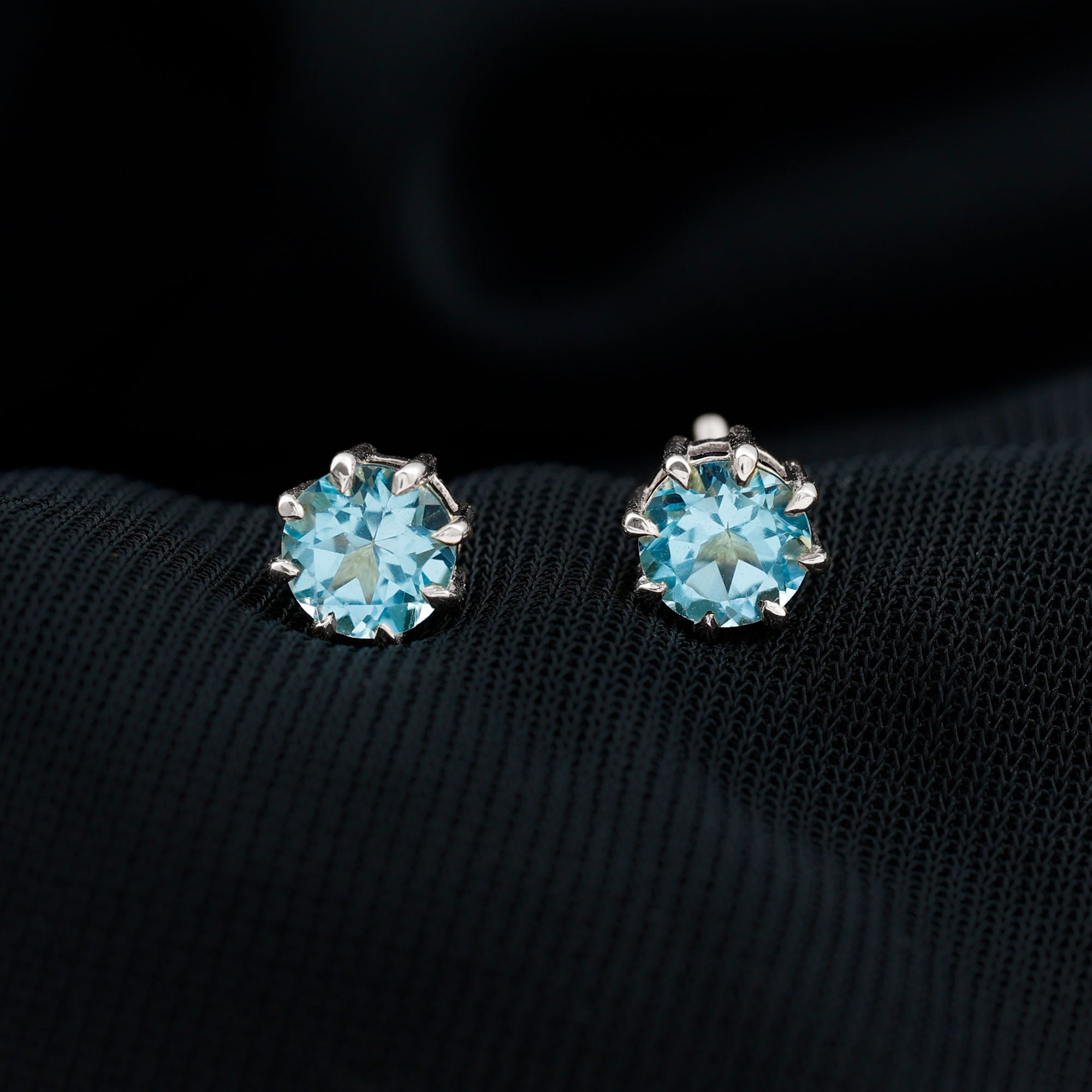 Natural Swiss Blue Topaz Solitaire Stud Earrings in 8 Claw Prong Setting Swiss Blue Topaz - ( AAA ) - Quality - Rosec Jewels