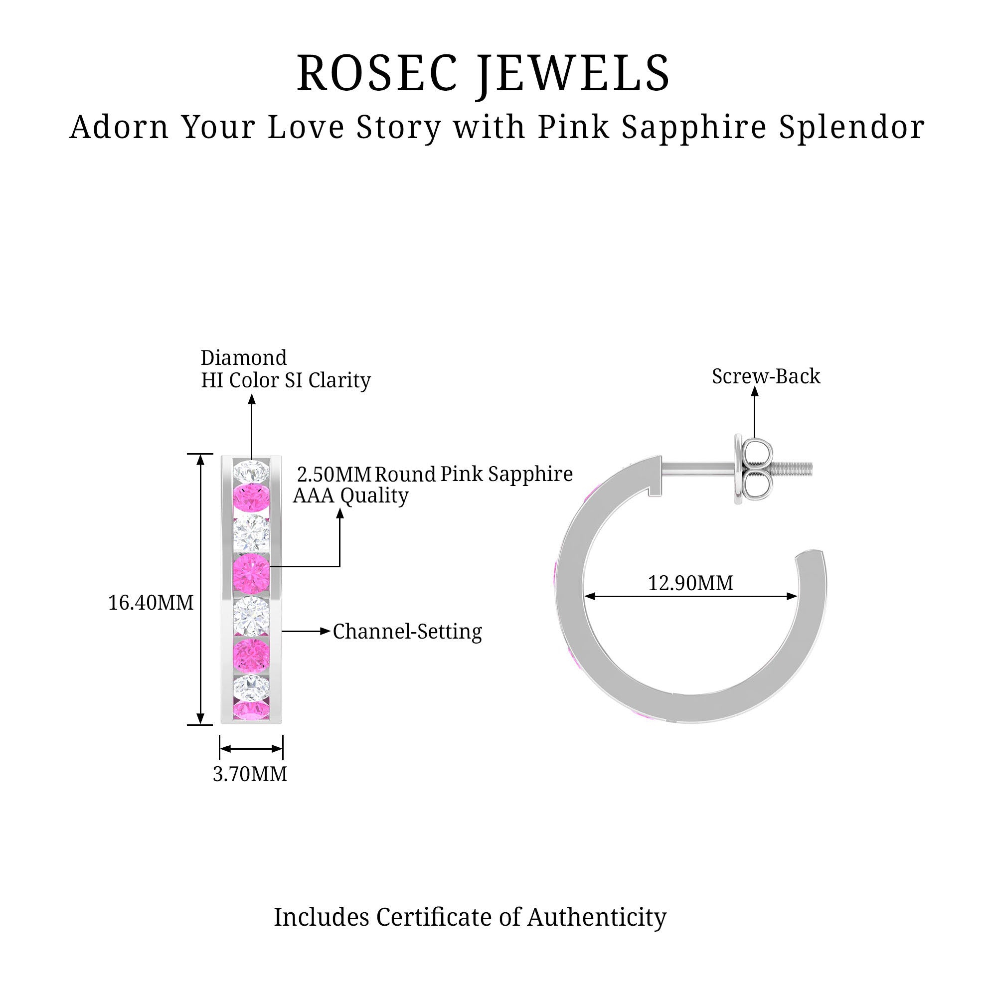 Channel Set Pink Sapphire and Diamond Half Eternity Hinged Hoop Earrings Pink Sapphire - ( AAA ) - Quality - Rosec Jewels