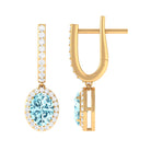 Classic Oval Cut Aquamarine and Diamond Hoop Drop Earrings Aquamarine - ( AAA ) - Quality - Rosec Jewels