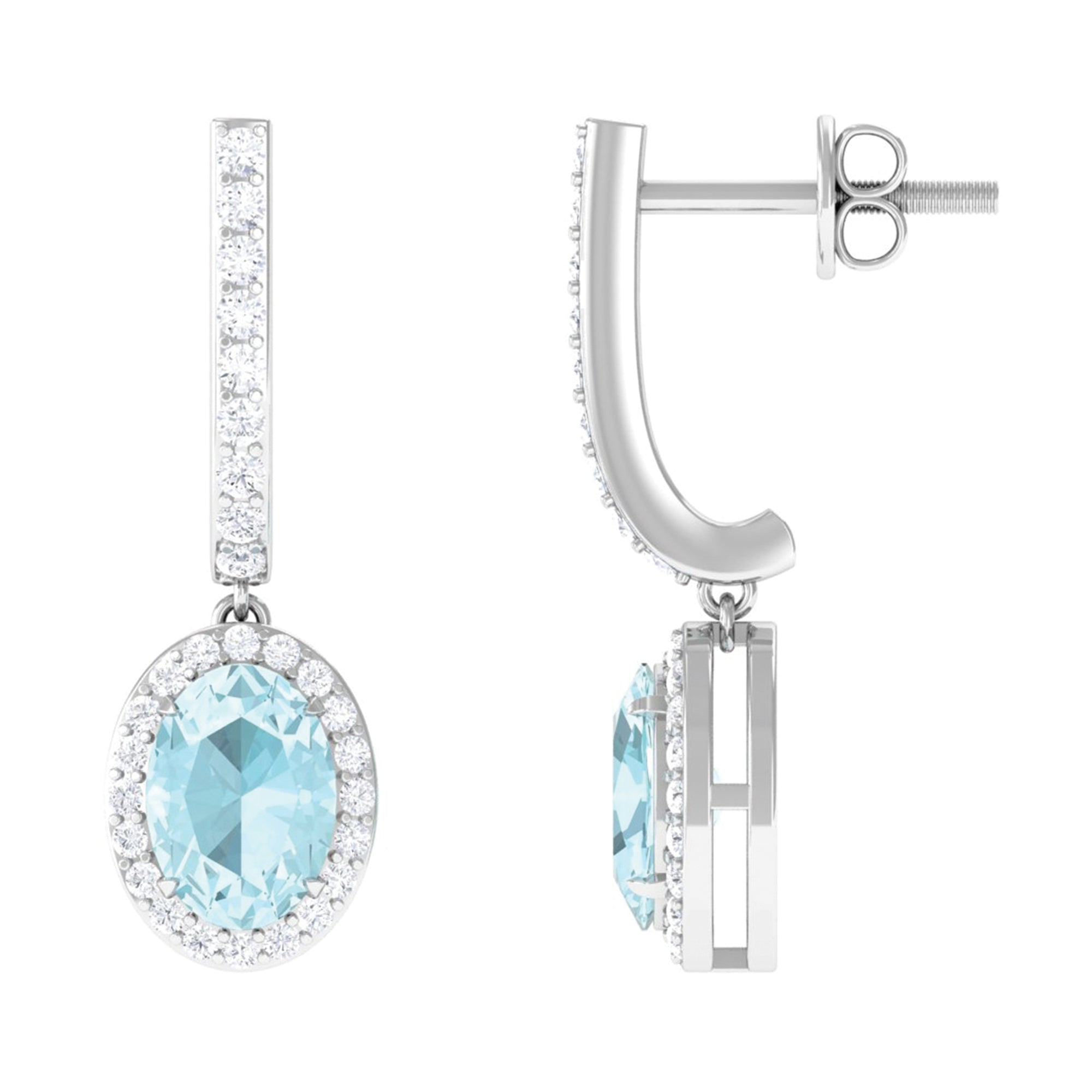 Oval Sky Blue Topaz Classic Hoop Drop Earrings with Diamond Accent Sky Blue Topaz - ( AAA ) - Quality - Rosec Jewels