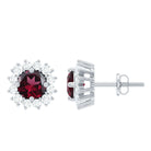 1 CT Round Rhodolite and Diamond Halo Stud Earrings Rhodolite - ( AAA ) - Quality - Rosec Jewels