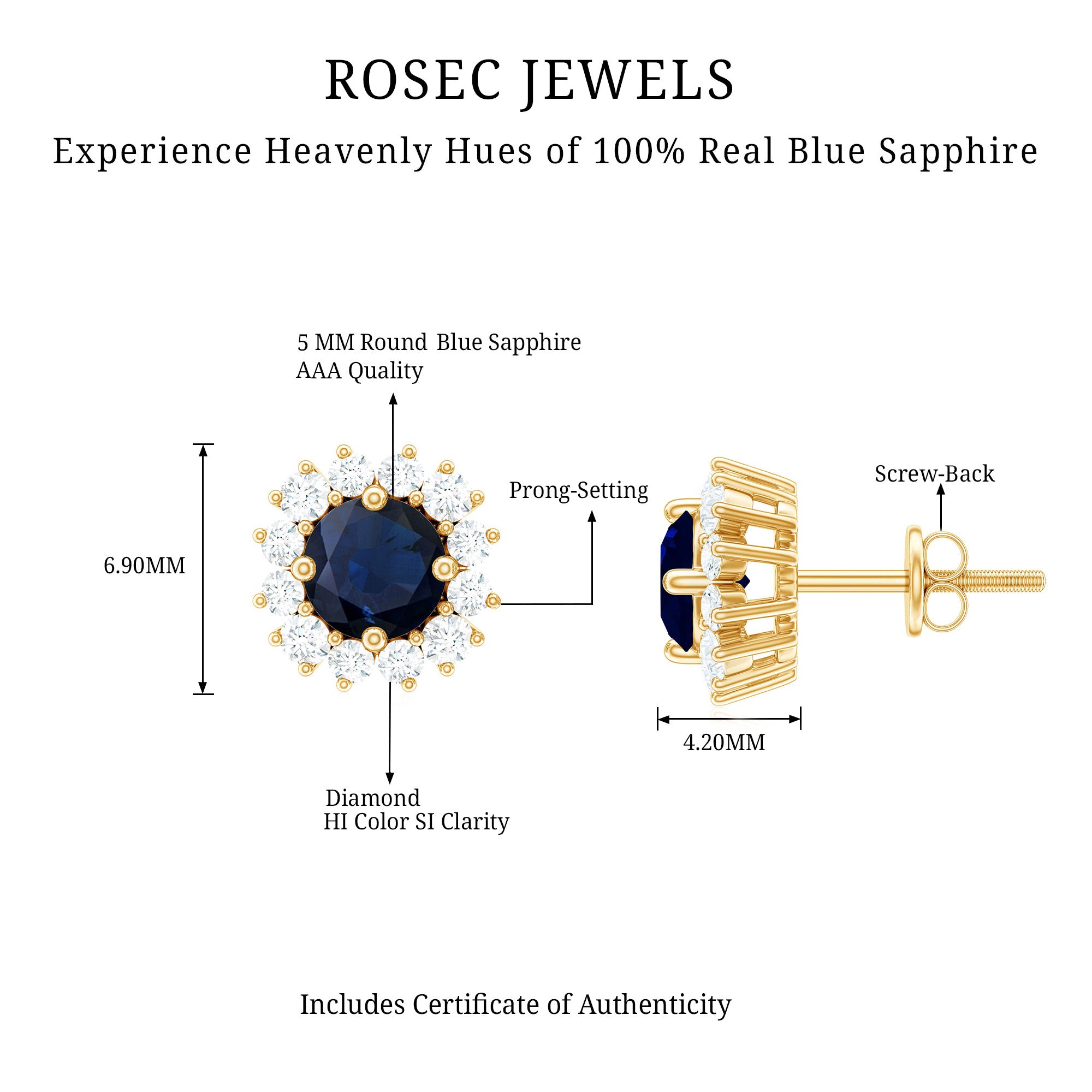 1.25 CT Classic Blue Sapphire and Diamond Halo Stud Earrings Blue Sapphire - ( AAA ) - Quality - Rosec Jewels