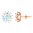 1 CT Ethiopian Opal and Diamond Halo Stud Earrings Ethiopian Opal - ( AAA ) - Quality - Rosec Jewels