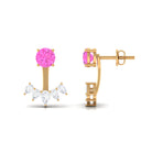 Real Pink Sapphire and Moissanite Jacket Earrings Pink Sapphire - ( AAA ) - Quality - Rosec Jewels