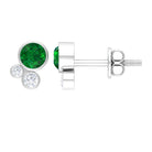 1/2 CT Dainty Emerald and Diamond Three Stone Stud Earrings Emerald - ( AAA ) - Quality - Rosec Jewels