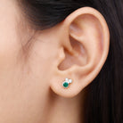 1/2 CT Dainty Emerald and Diamond Three Stone Stud Earrings Emerald - ( AAA ) - Quality - Rosec Jewels