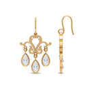 Vintage Inspired Pear Shape Zircon Dangle Earrings in Gold Zircon - ( AAAA ) - Quality - Rosec Jewels