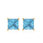 4 MM Princess Cut Swiss Blue Topaz Solitaire Stud Earrings in 4 Prong Setting Swiss Blue Topaz - ( AAA ) - Quality - Rosec Jewels