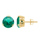 8 MM Created Emerald Solitaire Stud Earrings in Double Claw Setting Lab Created Emerald - ( AAAA ) - Quality - Rosec Jewels