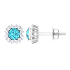 3/4 CT Classic Swiss Blue Topaz and Diamond Halo Stud Earrings Swiss Blue Topaz - ( AAA ) - Quality - Rosec Jewels