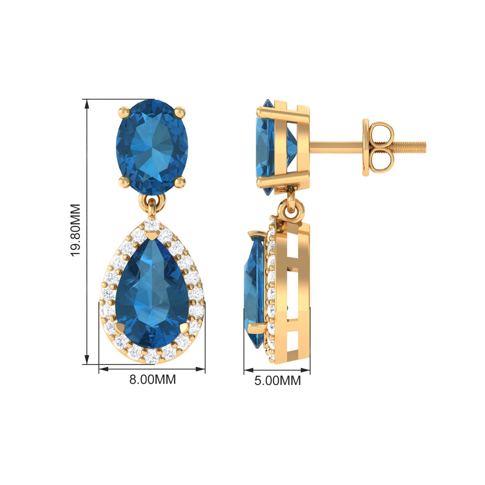 4.5 CT London Blue Topaz and Diamond Dangle Drop Earrings London Blue Topaz - ( AAA ) - Quality - Rosec Jewels