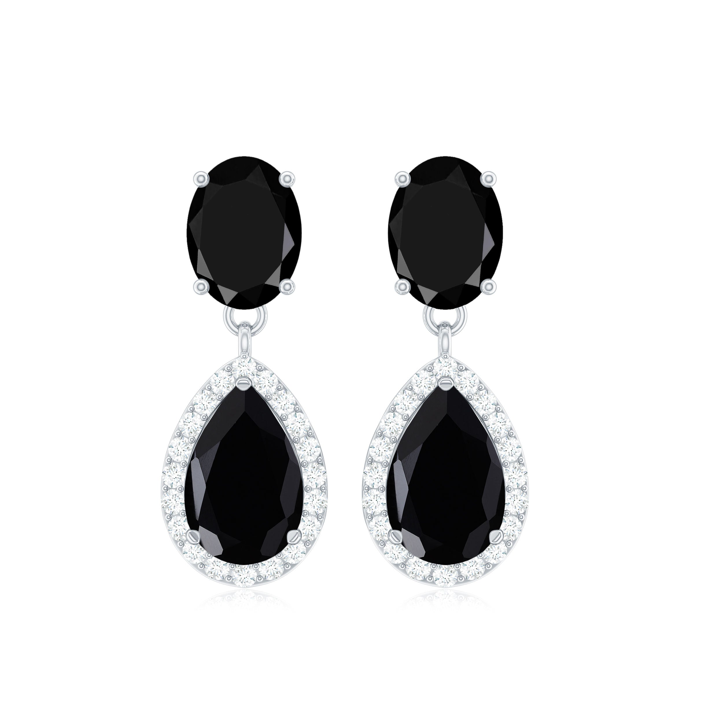 3.75 CT Black Onyx and Diamond Dangle Drop Earrings Black Onyx - ( AAA ) - Quality - Rosec Jewels