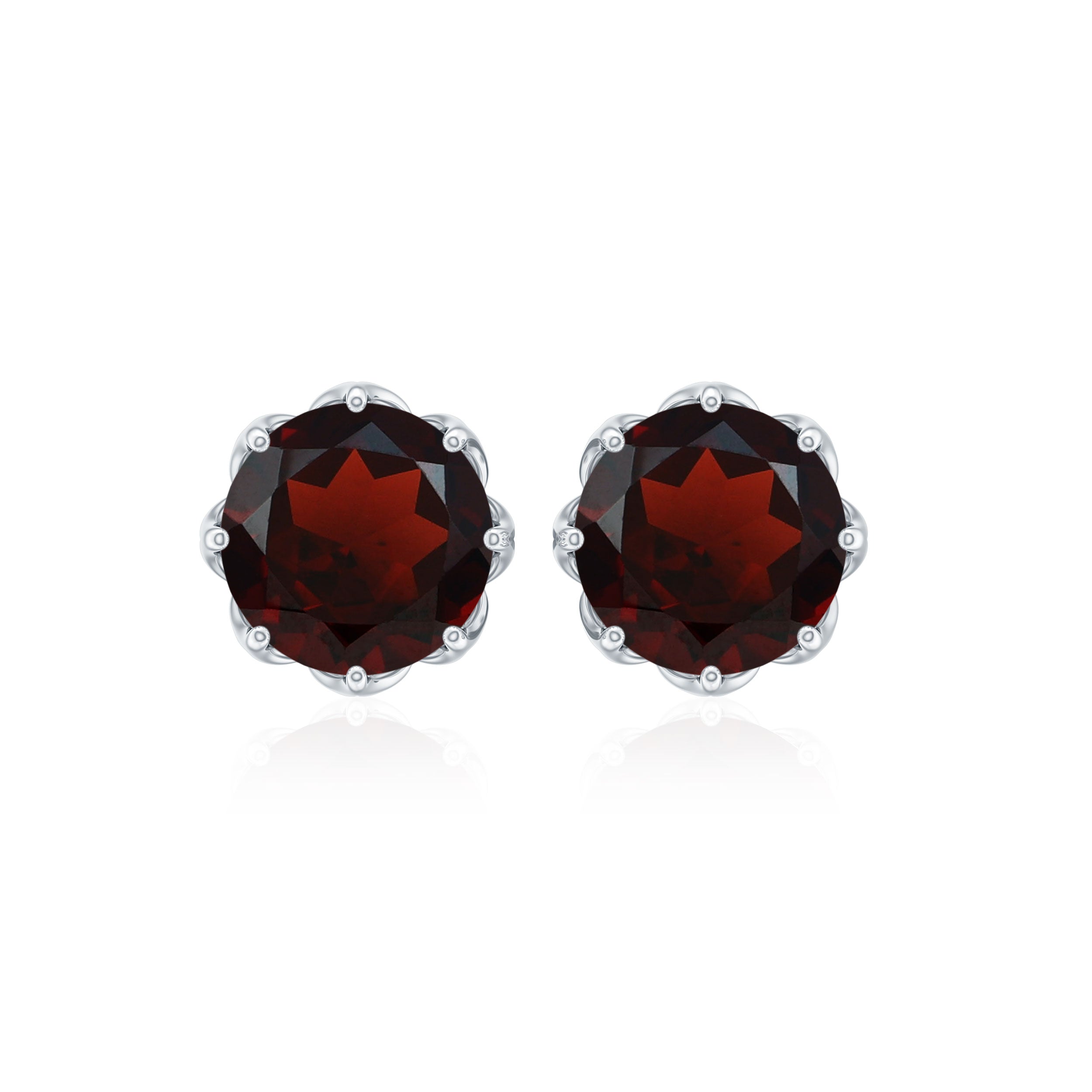 6 MM Decorative Garnet Solitaire Stud Earrings Garnet - ( AAA ) - Quality - Rosec Jewels