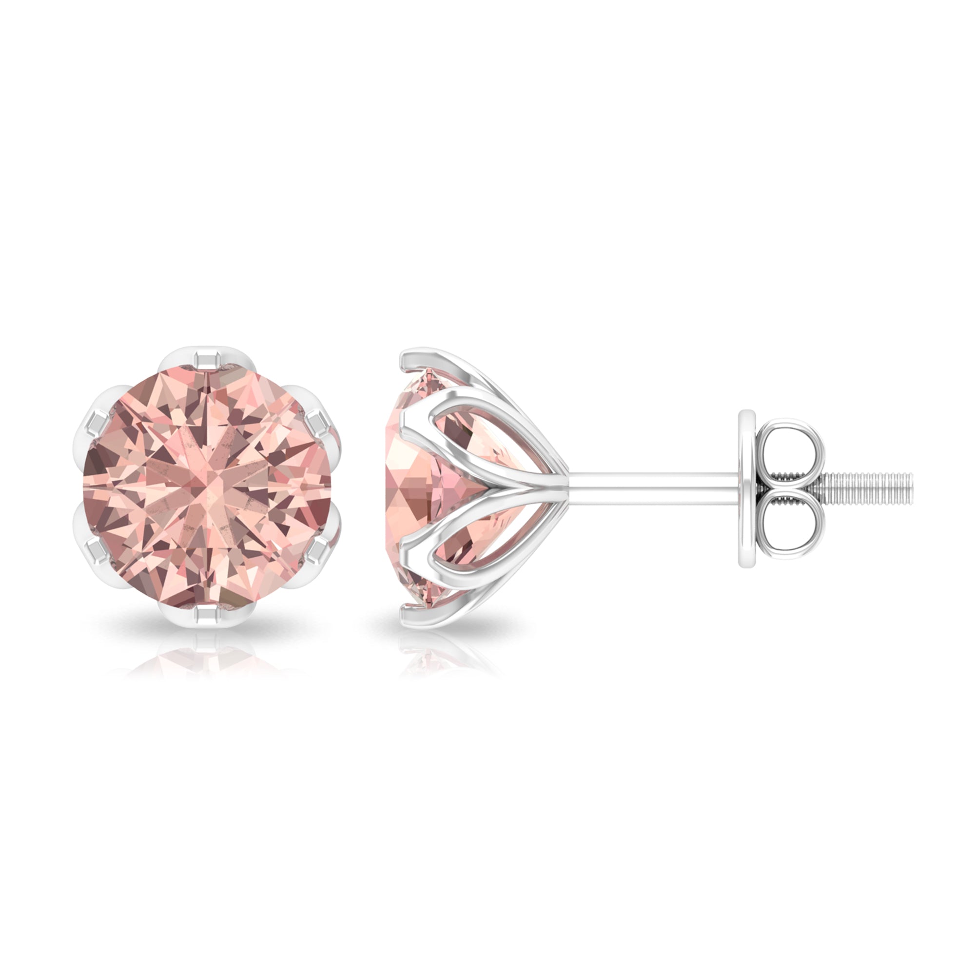 6 MM Morganite Solitaire Stud Earrings in Lotus Basket Setting Morganite - ( AAA ) - Quality - Rosec Jewels