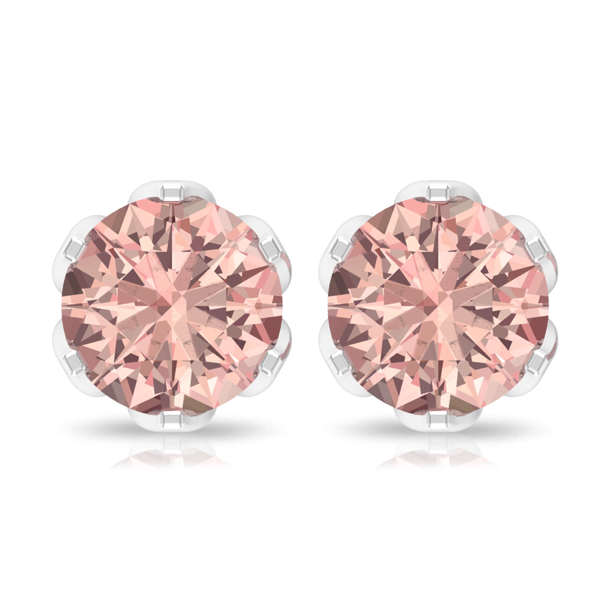 6 MM Morganite Solitaire Stud Earrings in Lotus Basket Setting Morganite - ( AAA ) - Quality - Rosec Jewels