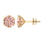 6 MM Morganite Solitaire Stud Earrings in Lotus Basket Setting Morganite - ( AAA ) - Quality - Rosec Jewels