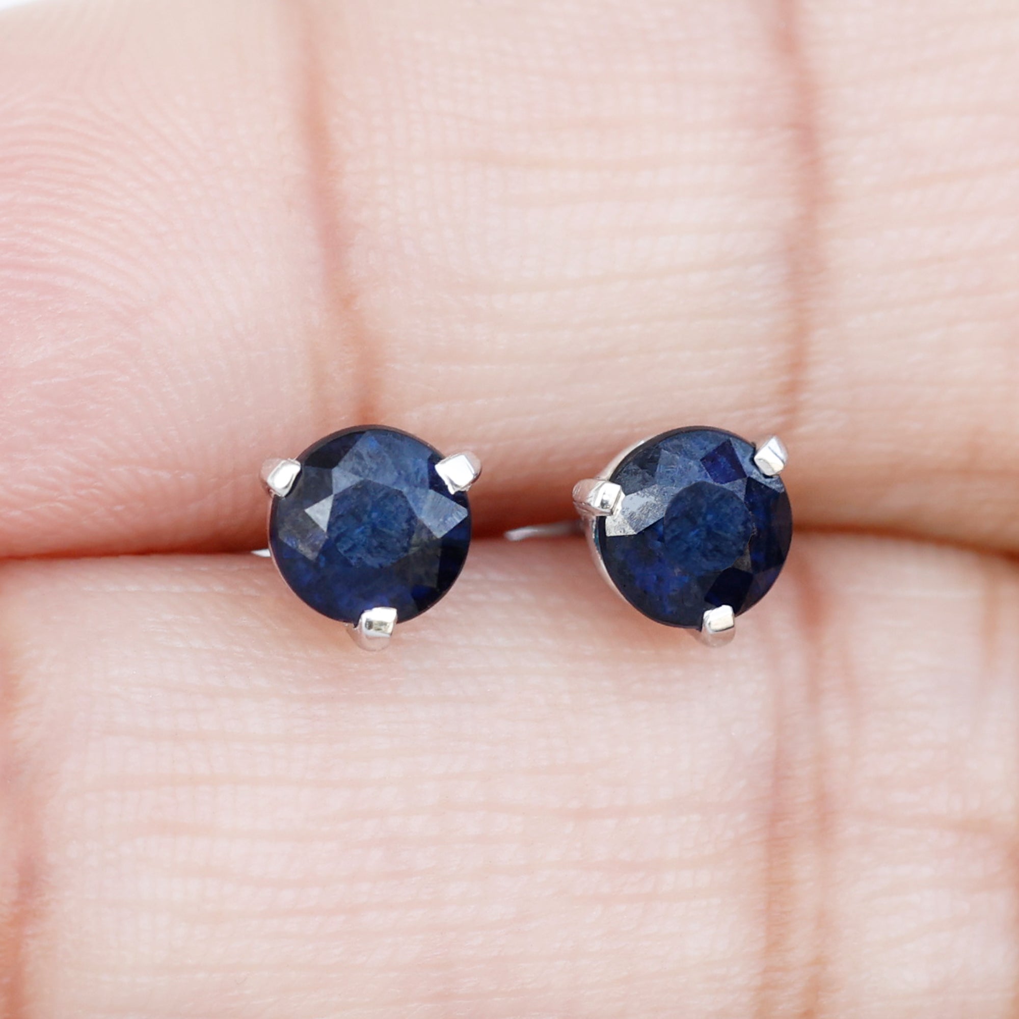 Blue Sapphire Solitaire Stud Earrings Blue Sapphire - ( AAA ) - Quality - Rosec Jewels