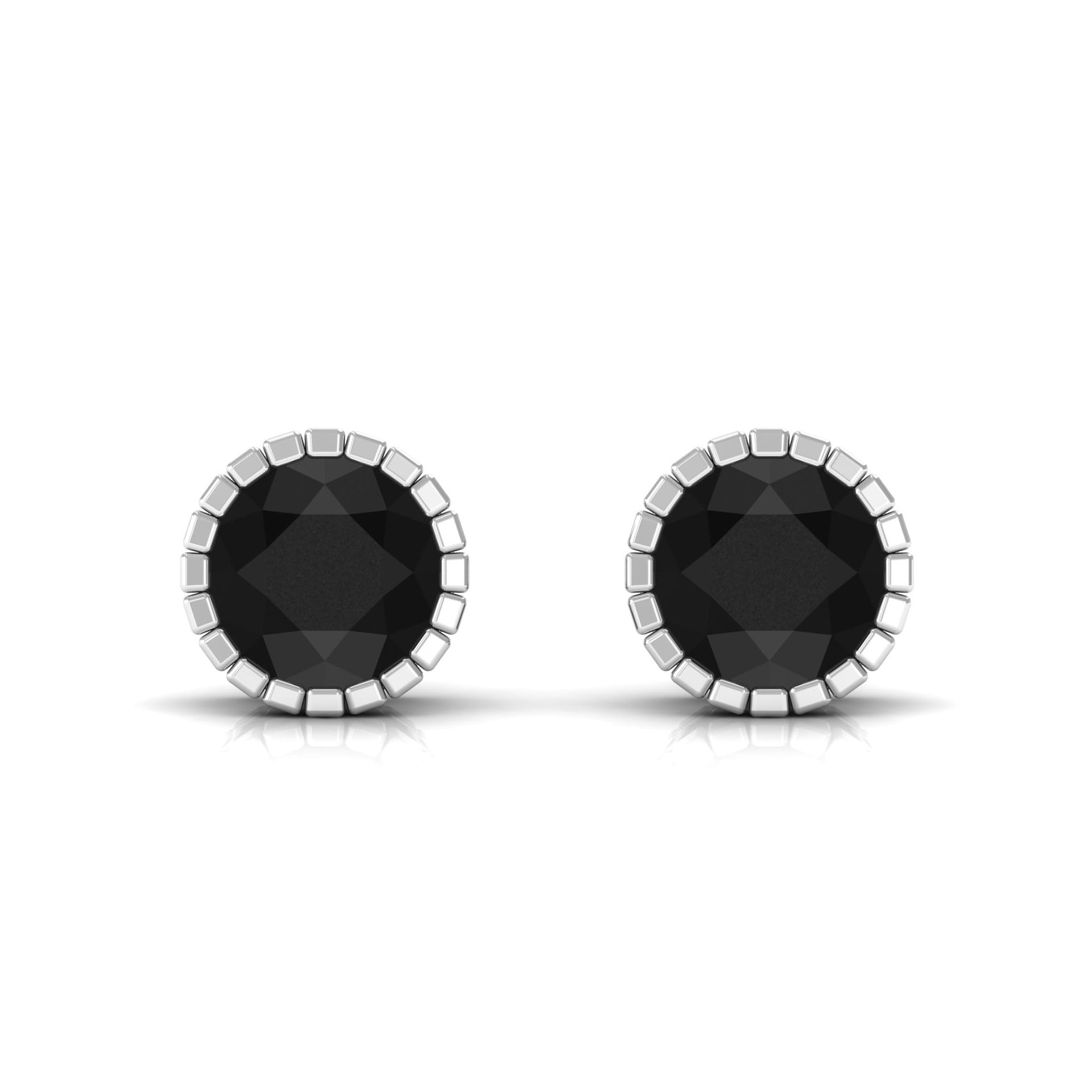 7 MM Bezel Set Black Spinel Solitaire Stud Earrings with Milgrain Details Black Spinel - ( AAA ) - Quality - Rosec Jewels