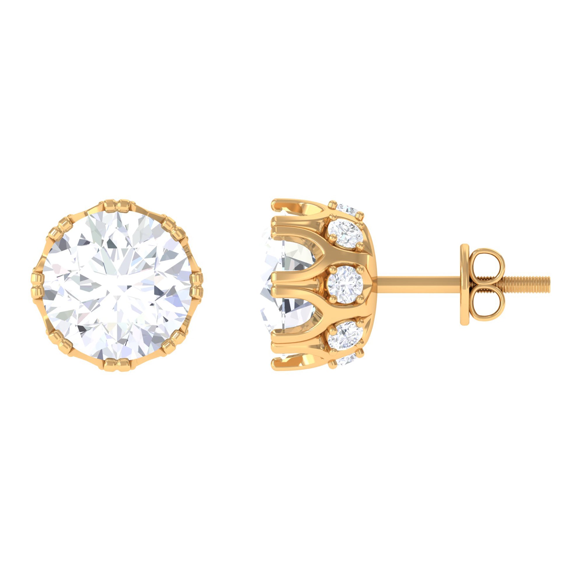 Designer Moissanite Solitaire Stud Earrings Moissanite - ( D-VS1 ) - Color and Clarity - Rosec Jewels