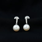 15.25 CT Freshwater Pearl Simple Drop Earrings with Diamond Freshwater Pearl - ( AAA ) - Quality - Rosec Jewels