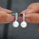 15.25 CT Freshwater Pearl Simple Drop Earrings with Diamond Freshwater Pearl - ( AAA ) - Quality - Rosec Jewels