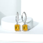 Emerald Cut Lab Grown Yellow Sapphire Minimal Hoop Drop Earrings with Diamond Lab Created Yellow Sapphire - ( AAAA ) - Quality - Rosec Jewels