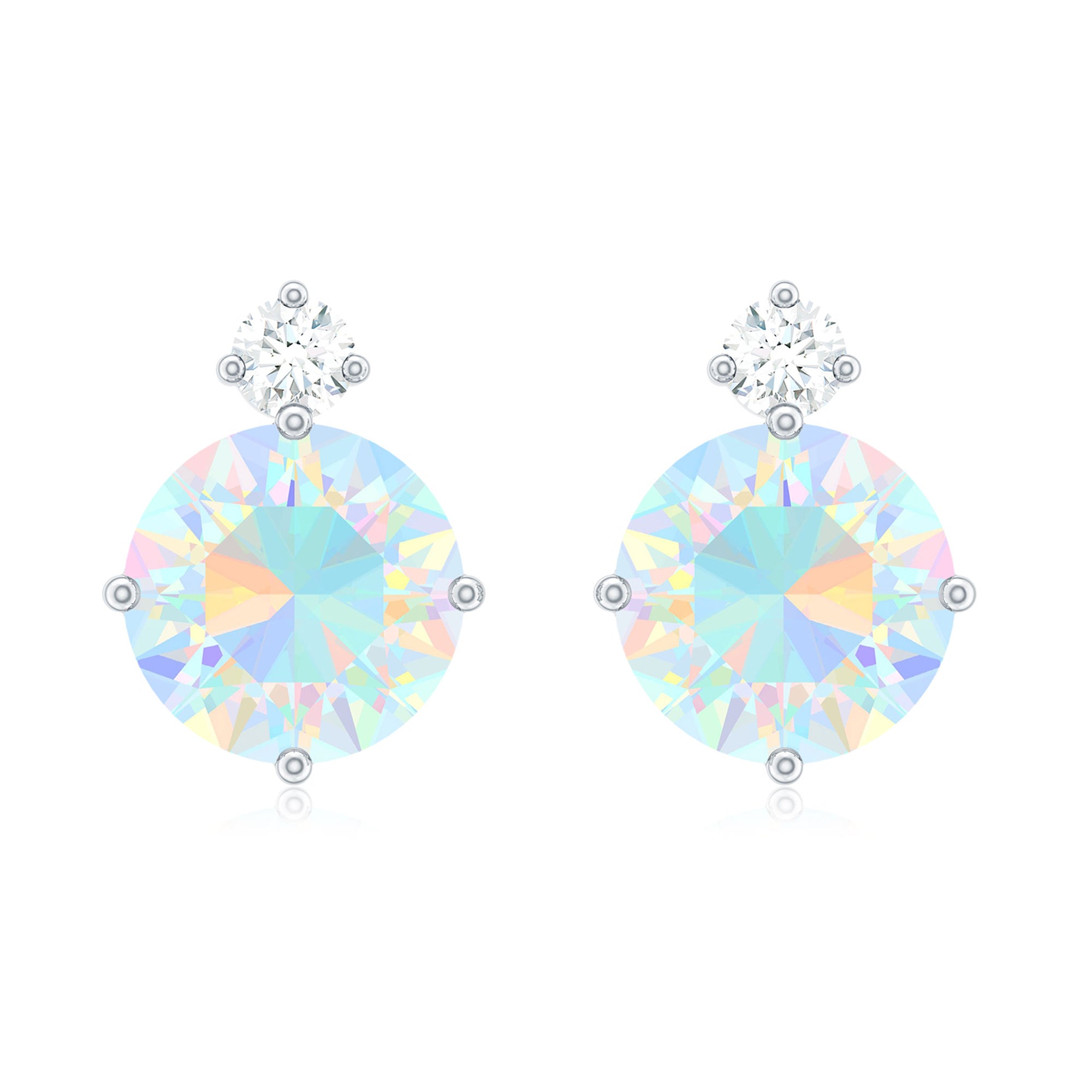 Ethiopian Opal Diamond Solitaire Stud Earrings Ethiopian Opal - ( AAA ) - Quality - Rosec Jewels