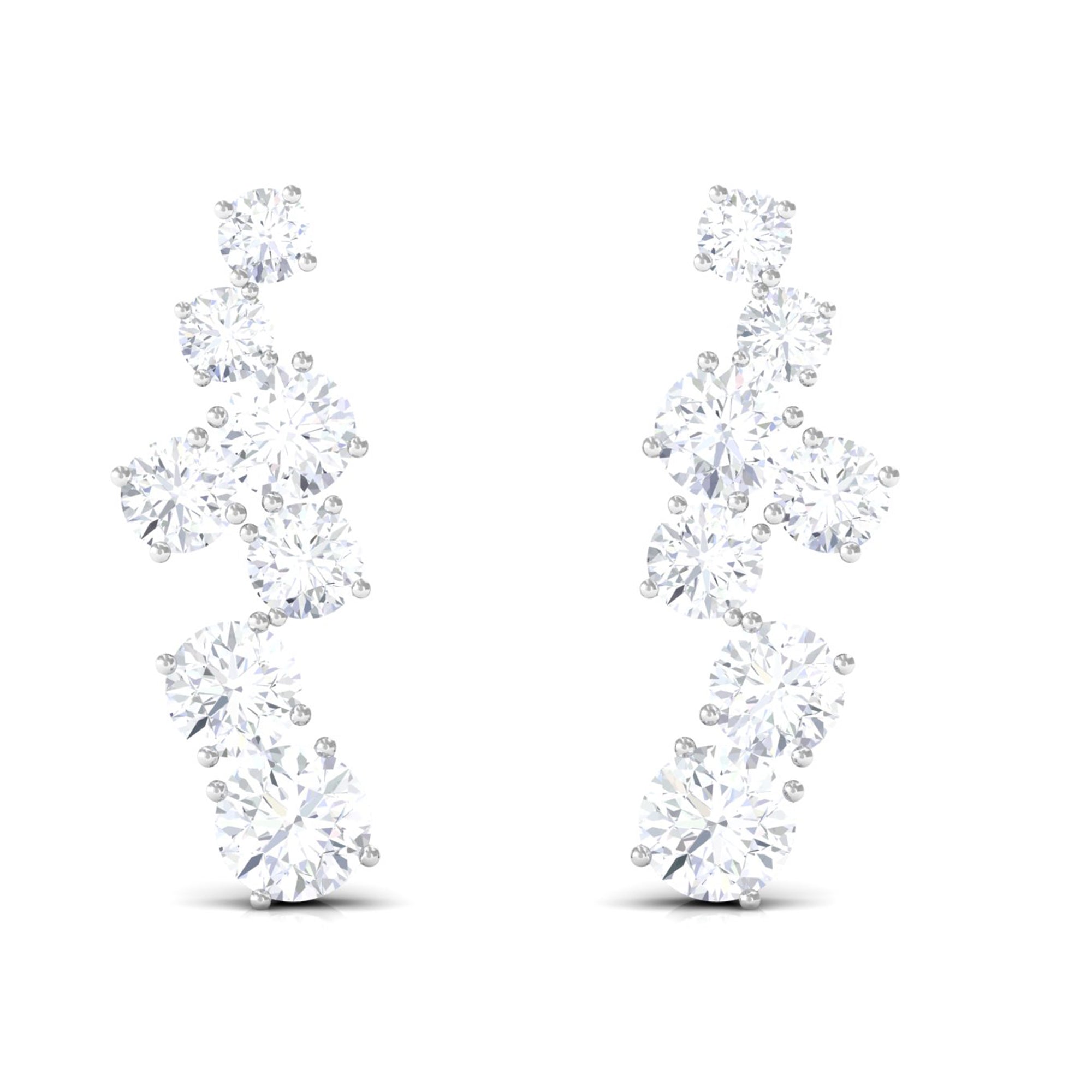 Natural Round Diamond Climber Earrings Diamond - ( HI-SI ) - Color and Clarity - Rosec Jewels