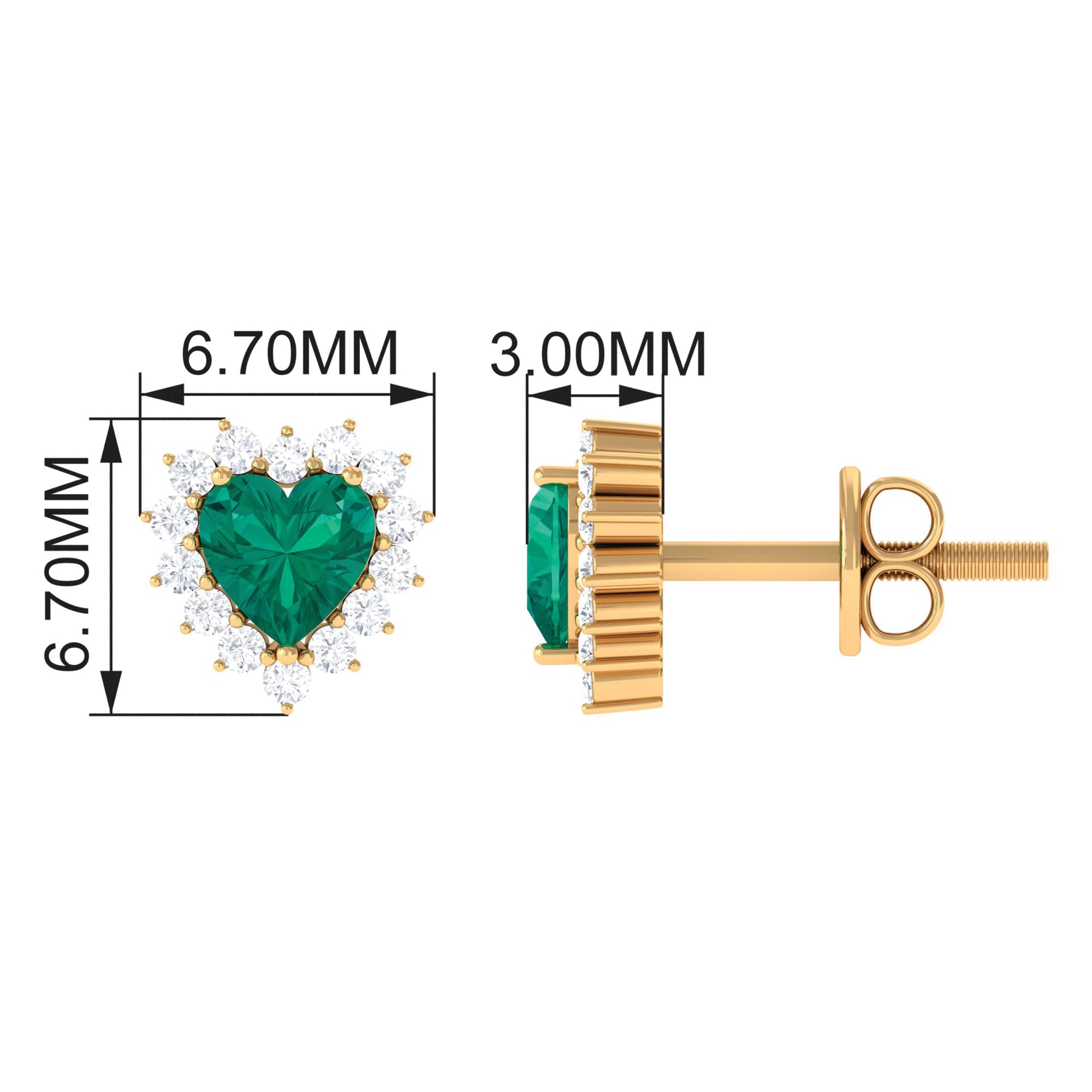 3/4 CT Heart Shape Created Emerald and Diamond Halo Stud Earrings Lab Created Emerald - ( AAAA ) - Quality - Rosec Jewels