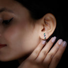 Marquise Cut Created Blue Sapphire and Emerald Silver J Hoop Earrings with Moissanite - Rosec Jewels