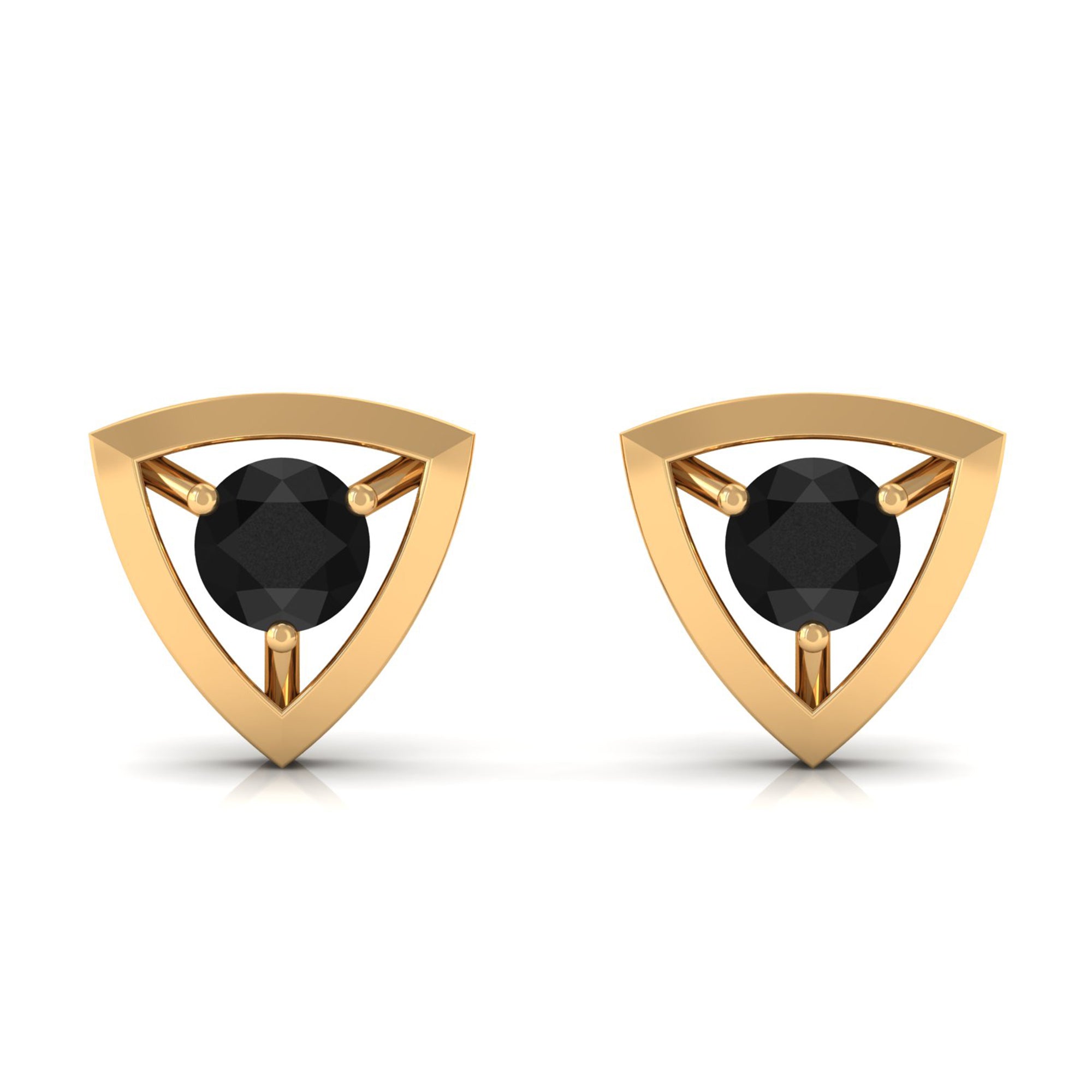 Genuine Black Onyx and Gold Triangle Stud Earrings Black Onyx - ( AAA ) - Quality - Rosec Jewels